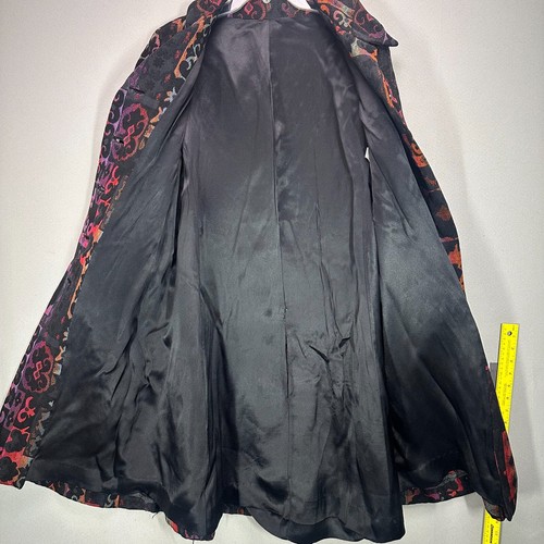 VTG Tapestry Coat Black Floral rainbow 60s 70s Big Collar MCM Jacket Lined M/L - Picture 2 of 23