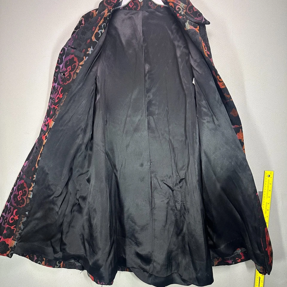 VTG Tapestry Coat Black Floral rainbow 60s 70s Big Collar MCM Jacket Lined M/L - Image 2 of 4