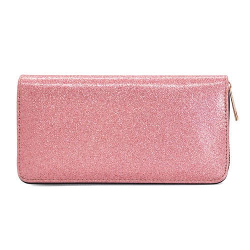 Premium Glitter Bling Smooth Vegan Leather Continental Zip Around Wallet - Picture 19 of 34