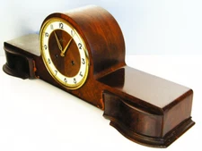 JUNGHANS PURE  ART DECO  CHIMING MANTEL CLOCK  BLACK FOREST WITH  NUT WOOD
