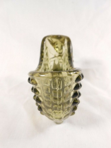 Fenton Hobnail Katze im Pantoffel Glas Schuh Kätzchen Gesicht grün - Kater im Stiefel - Bild 6 von 7