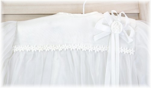 Vintage Baby Daisy Chain Pleat Overlay Satin Lined Christening Bell Sleeve Gown - Picture 2 of 8