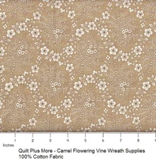 Camel Flowering Vine Wreath Supplies 100% Cotton Fabric by the 1/4 yard