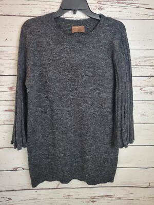 Kerisma Charcoal Gray Super Soft Fuzzy bell Sleeve Pullover Sweater Womens M/L
