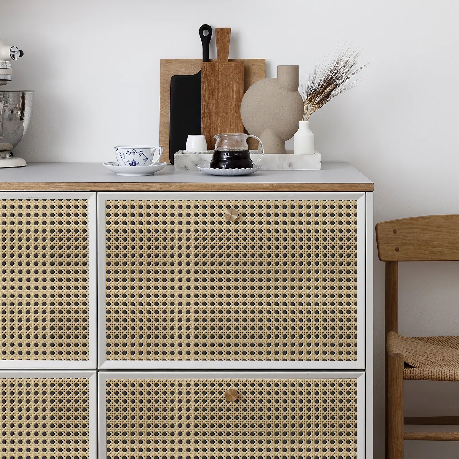 Jiffdiff Green Rattan Woven Wallpaper Textured Peel and Stick Wall Mural