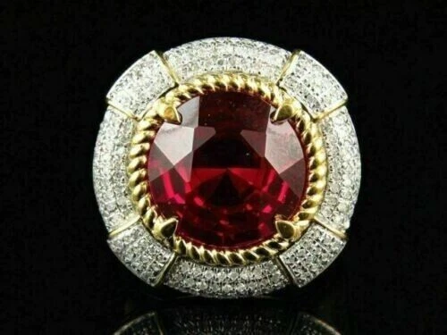 Anillo grande de boda para hombre enchapado en oro amarillo de 14k redondo de 3 quilates creado en laboratorio Foto 3 de 4