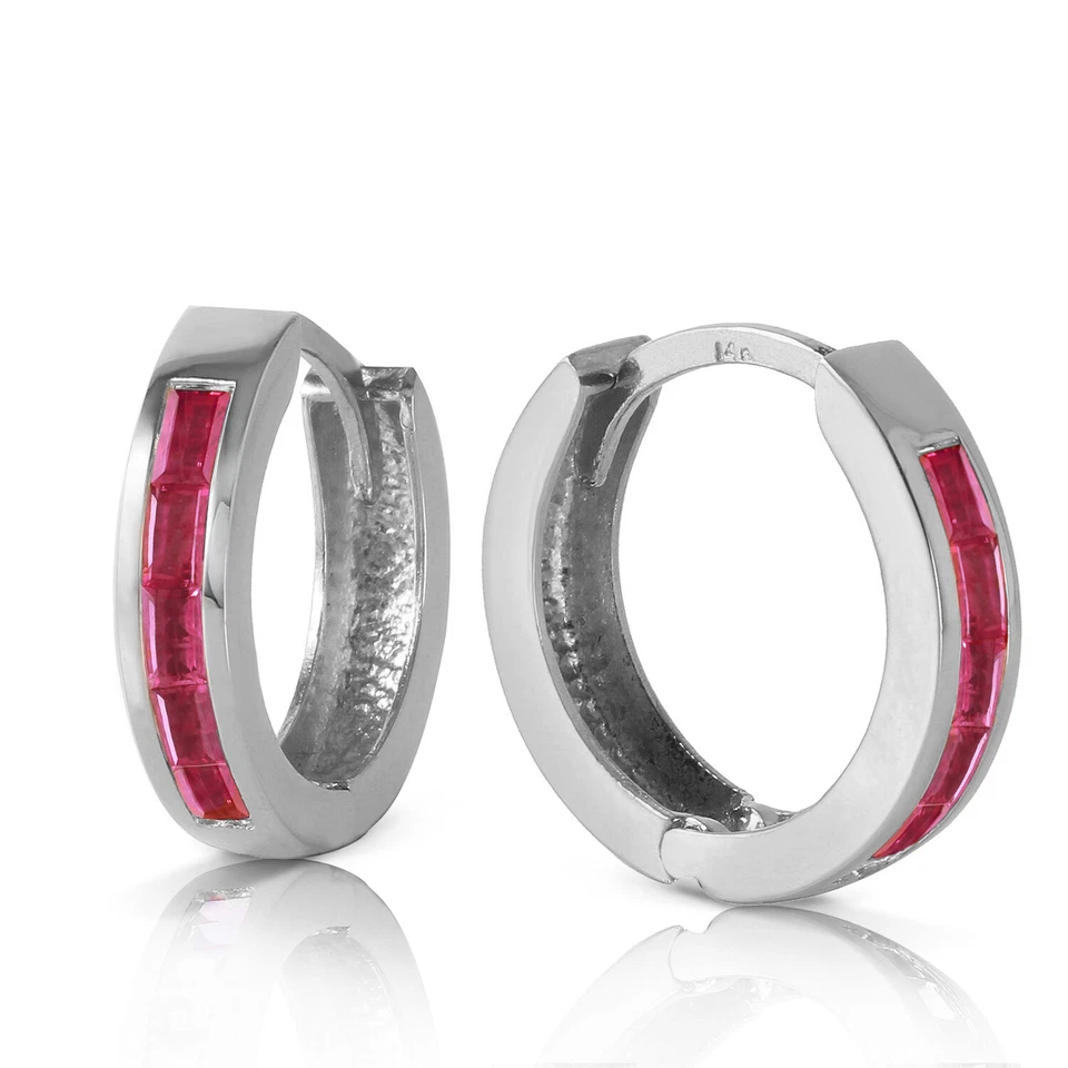 1.3 Carat 14K Solid White Gold Hoop Earrings Natural Ruby - Image 2 of 4