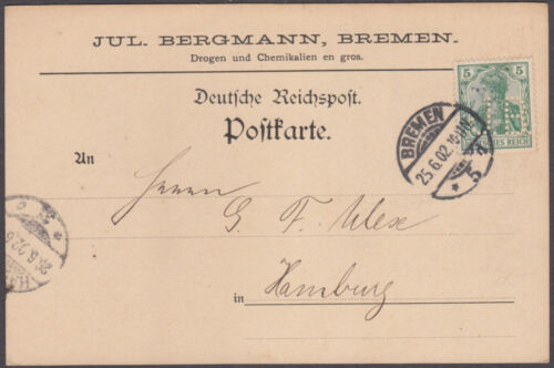 Firmenlochung Perfin "J B" für Julius Bergmann Bremen Drogen u. Chemikalien 1902 - Bild 1 von 2