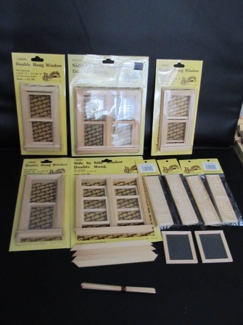 DOLLHOUSE BUILDING SUPPLIES HOUSEWORKS WOOD DOUBLE HUNG WINDOWS SHUTTERS +PANES