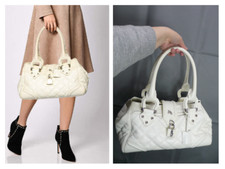 Authentic Burberry White Quilted Leather Montgomery Satchel Shoulder Bag