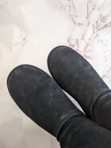 Bearpaw Boot Women US 6 EU 37 Black Shearling Fur Sheepskin Toggle Calf - Picture 6 of 12