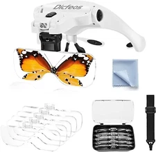 Lupa De Cabeza Con LED Luz Gafas Para Trabajo Cercano KIT De 5 Lentes De Aumento