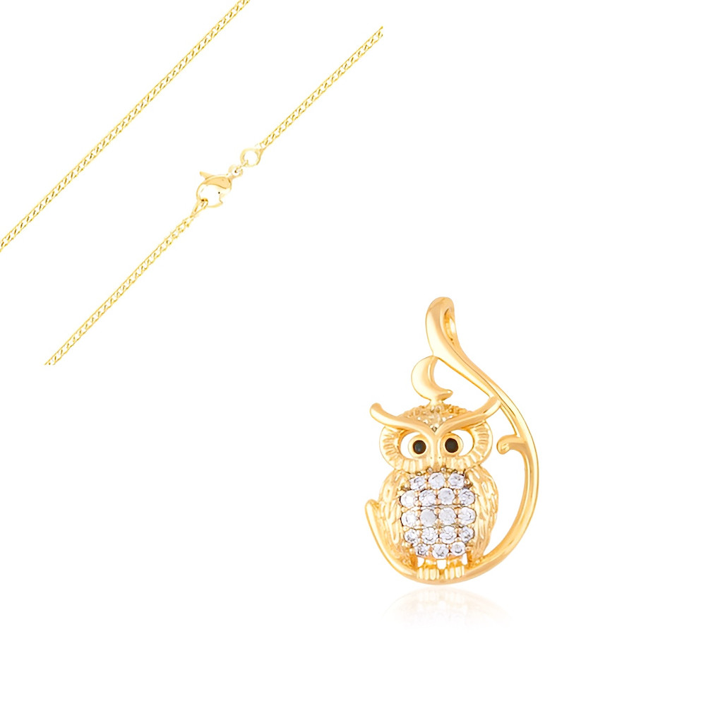 Collier hibou cristal et or jaune 45 cm, votre atout style au quotidien