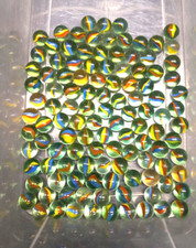 Lot of 100 Vintage 5/8" Cat's Eye Marbles blue yellow reddish-orange