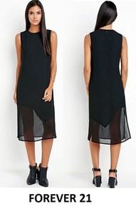 Forever 21 New Asymmetrical Hem Sexy Shift Black Dress Contrast