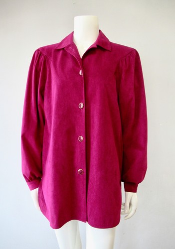 Vintage 70s Magenta Pink Facile Faux Suede Puff Shoulder Light Loose Jacket L - Picture 1 of 5