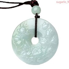 Jade Jewelry Pendant Hand Carved Stone Necklace Peony Flower Pattern Pendant
