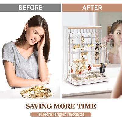 Présentoir à Bijoux Avec Plateau En Bois Pour Boucles D'oreilles Et Montres (blanc