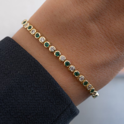 6 Ct Round Simulated Emerald 925 Yellow Sterling Silver Women's Tennis Bracelet