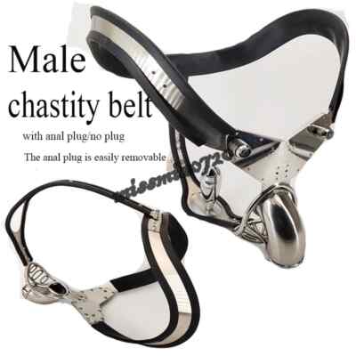 Stainless Steel Chastity Belt EMCC Hollow Cage Lock Device Adjustable Waist 