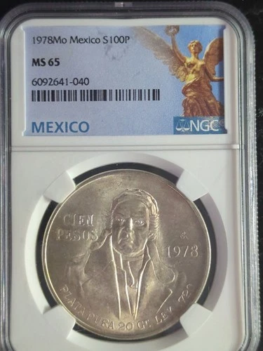 1978 MEXICO SILVER 100 PESOS S100P NGC MS 65 .72 Silver 6092641-040