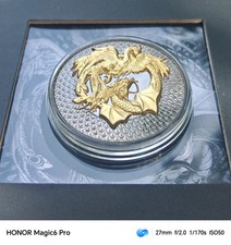 Phoenix & Dragon 2024, 2 oz d'argent 999,9 Ruthénium et OR 24 cts "MS-70"