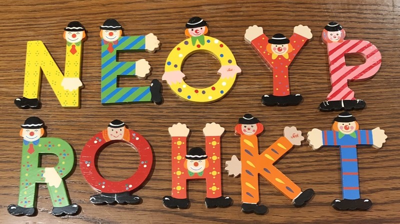 Lot of 10 Vintage SEVI Handpainted 3.5" Wooden Clown Letters
