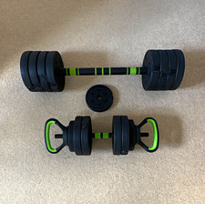 Adjustable Weight Dumbbells Set with Plates, Black/Green Plastic