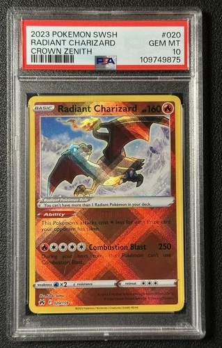 RADIANT CHARIZARD PSA 10 2023 POKEMON SWORD & SHIELD CROWN ZENITH #020/159 9875
