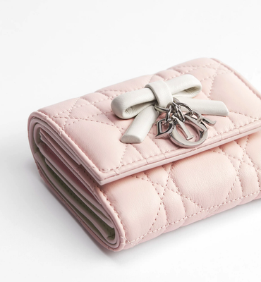 Dior Cannage Lambskin Wallet Exhale Pink & Latte White JPN