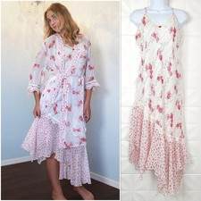 Vintage 90s Floral Slip Dress Robe Set Fairycore Coquette California Dynasty S-M