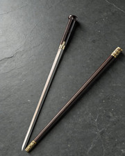 Round Head Sword Cane Solid Wood Shaft Aged Brass Dragon Ring Decorative Display