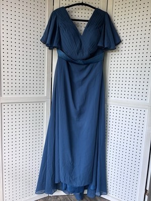 Wear Your Love Women's Lg Teal Maxi Dress Chiffon V Neck Back Formal Bridesmaid 