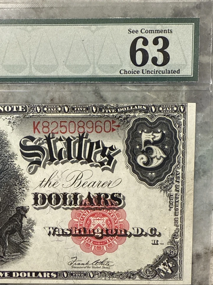 1907 $5 Legal Tender "Woodchopper" Pcblic Error Fr. 91 Uncirculated PMG 63EPQ - Image 4 of 4