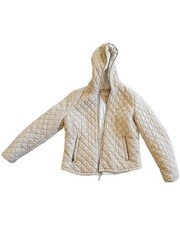 Tommy Hilfiger Beige Quilted Hooded Zip Jacket Women Long Sleeve Size L