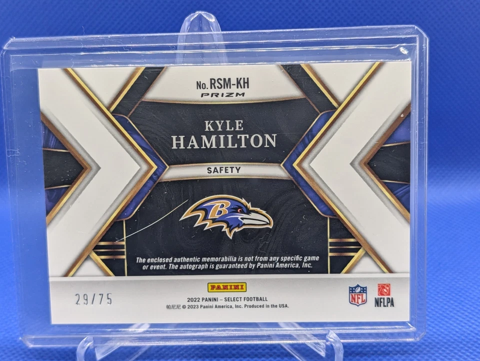 KYLE HAMILTON 2022 SELECT RPA ROOKIE PATCH BLUE PRIZM RC AUTO /75 - Image 2 of 2