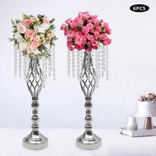 Crystal Flower Stands*6 Wedding Centerpieces Flower Arrangement Holders Sliver