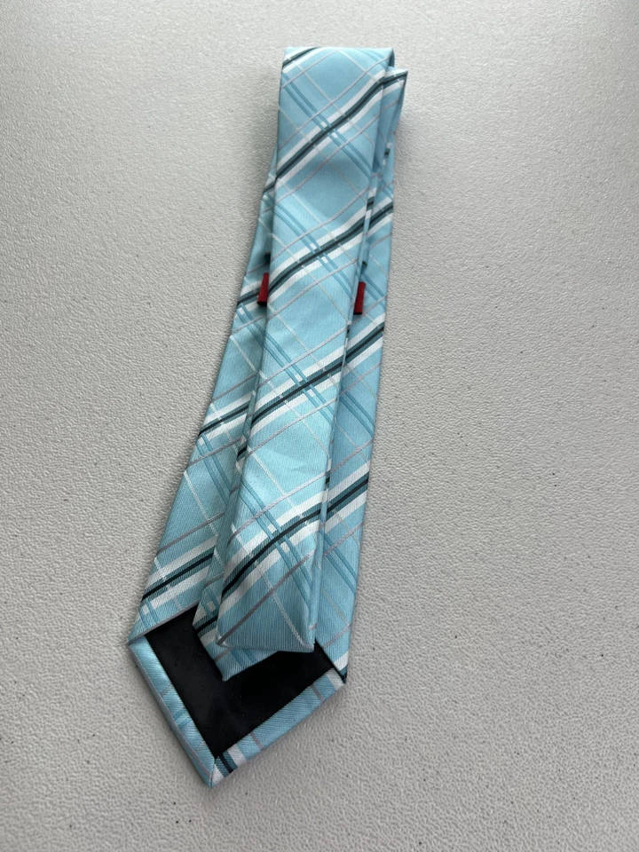 Совершенно Q синий, белый, черный, серый клетчатый узор 100% галстук из микрофибры новый без ЯРЛЫКОВ - Изображение 4 из 4