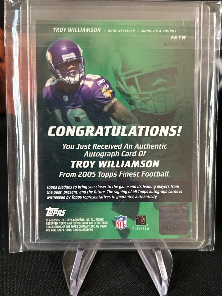 2005 TOPPS FINEST TROY WILLIAMSON REFRACTOR RC ROOKIE AUTO AUTOGRAPH / Fresh - Image 4 of 4