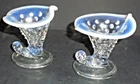 VTG Fenton Clear Opalescent Hobnail Cornucopia Vase/Candle Holder, Set of 2
