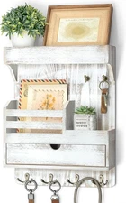 Farmhouse Key Holder Wall Mount with Drawer Organizer – Pine Wooden Mail and ...