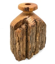 Vtg Studio Artisanal Turned Natural Wood Live Edge Brutalist Vase Candleholder