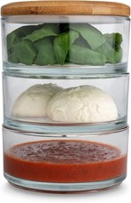 Ooni Glass Storage Bowls with Lids – Stackable, Sealable Set of 3 for Pizza Prep