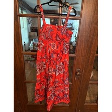 Rhode x Target Red Floral Paisley Smocked Tiered Midi Dress Womens Medium