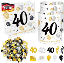 40 Geburtstag Set Tischdeko mit Servietten Windlichtern Konfetti für Mann Frau