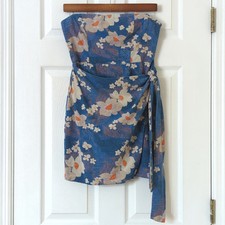 Urban Outfitters Juliette Floral Strapless Faux Wrap Around Mini Dress Blue S