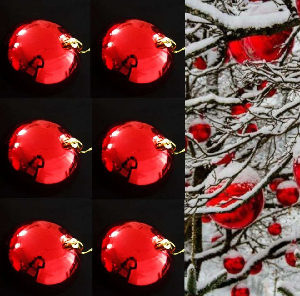 6 Outdoor-Kugeln ROT Christbaum frostfest Weihnachts Kugeln bruchsicher Ø 10cm