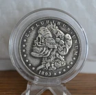 1893-CC Morgan Silver Dollar coin Hobo carved a skeleton face