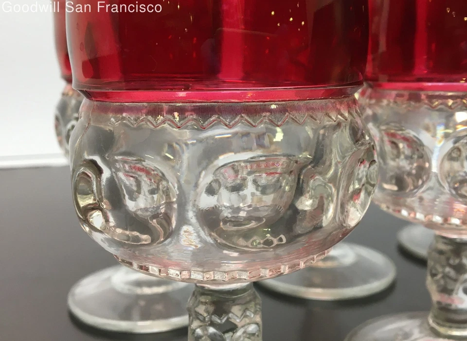 Juego De Colección De 8 Copas Kings Crown Patrón Rojo Arándano Indiana Glass Company Foto 4 de 4