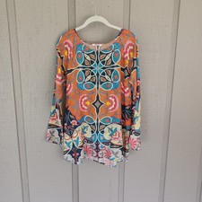 Johnny Was Lentine Scarf Print Silk Tunic Top Size S Boho Defect Fabric Scrap